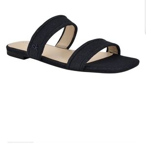Calvin Klein Women's Elegant Dark  Blue Denim Slide Sandals